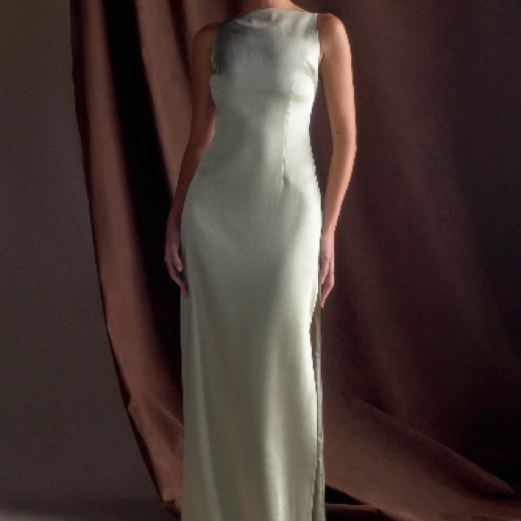 Meshki Satin Formal Dress in Sage - Picture 7 of 7